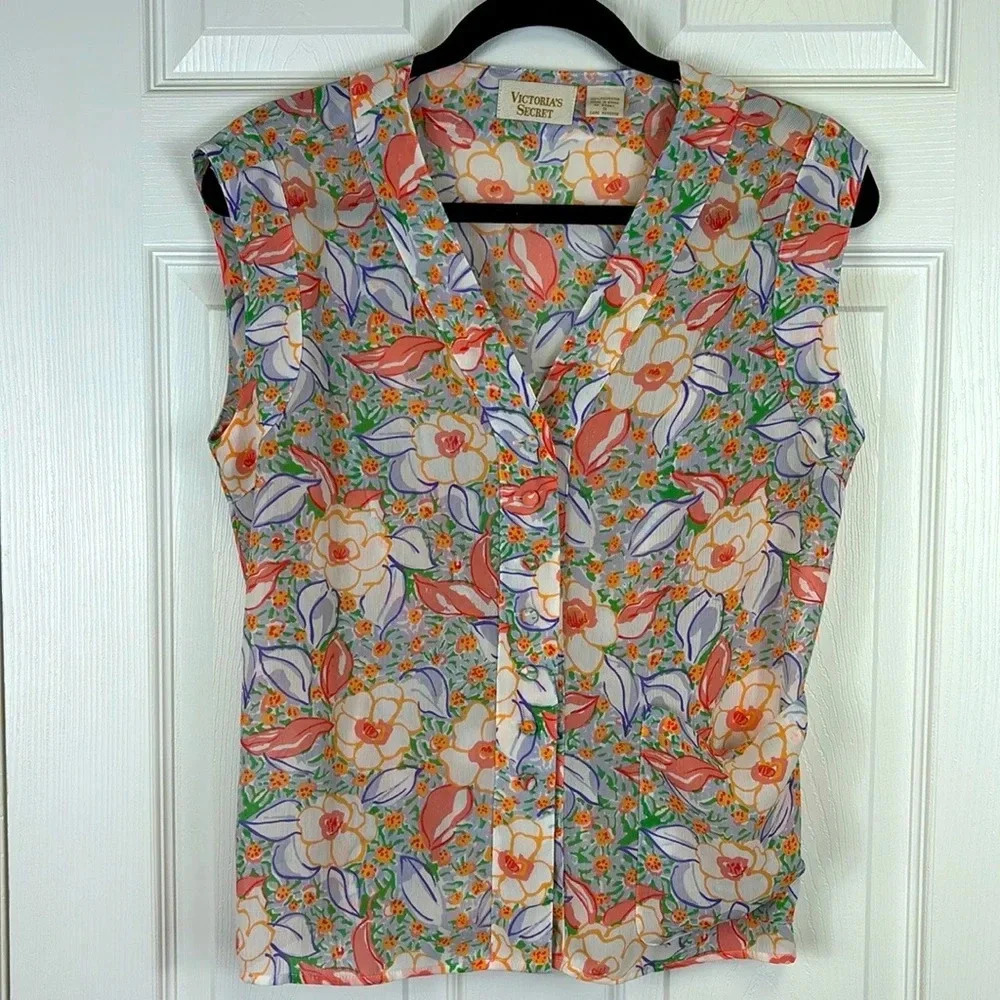 Victoria’s Secret vintage gold label floral button down tank top sz sm